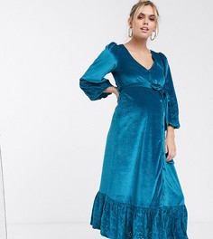 Бархатное платье цвета морской волны с запахом ASOS DESIGN Maternity-Синий