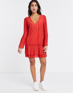 Плиссированное платье с расклешенными рукавами Free People Cant Help It-Красный