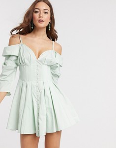Платье-рубашка мини с открытыми плечами и пуговицами ASOS DESIGN-Синий
