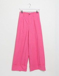 Розовые хлопковые брюки до щиколотки с отворотами ASOS DESIGN-Розовый