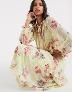 Платье макси на пуговицах с цветочным принтом ASOS DESIGN-Мульти