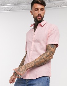 Розовая рубашка с короткими рукавами из ткани с добавлением льна Only & Sons-Розовый