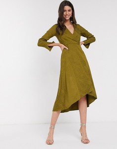 Оливково-зеленое платье миди с запахом Closet-Зеленый