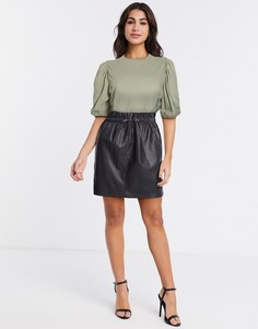 Юбка из искусственной кожи с присборенной талией Vero Moda-Черный