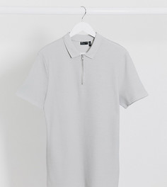 Серое поло с короткими рукавами и молнией ASOS DESIGN Tall-Серый