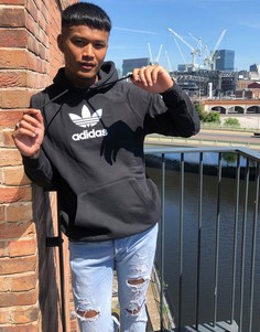 Худи черного цвета с крупным логотипом adidas Originals-Черный