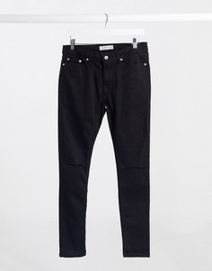 Черные джинсы с рваными коленями и напылением Topman-Черный