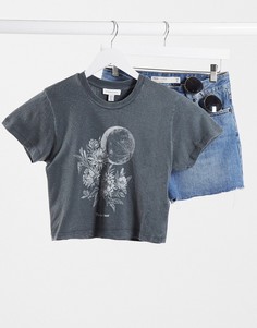 Темно-серая футболка с принтом Topshop-Серый