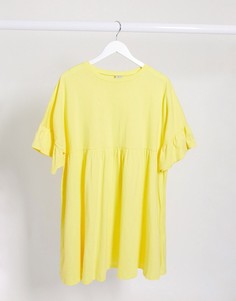 Свободное oversized-платье лимонного цвета с оборками на рукавах ASOS DESIGN-Синий