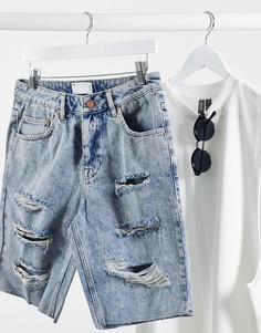 Узкие джинсовые шорты со рваной отделкой ASOS DESIGN-Синий