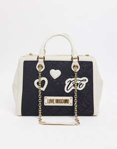 Сумка цвета слоновой кости через плечо с нашивками Love Moschino-Кремовый