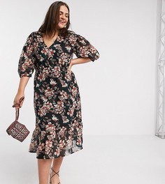 Свободное платье миди с цветочным принтом Vero Moda Curve-Мульти
