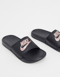 Черные шлепанцы с золотисто-розовым логотипом Nike-Золотой