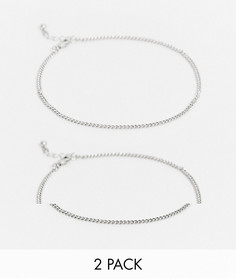Серебристый браслет на ногу в два ряда ASOS DESIGN-Серебряный