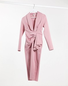 Розовое облегающее платье с глубоким вырезом River Island-Белый