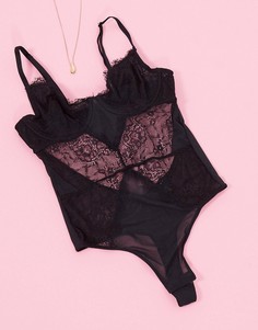 Черное кружевное боди на косточках Topshop-Черный