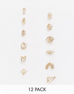 Набор золотистых серег с разными дизайнами Monki-Золотой