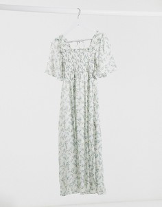 Платье миди с присборенным топом, пышными рукавами и цветочным принтом Daisy Street-Белый