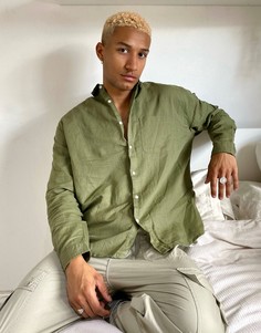 Льняная oversized-рубашка цвета хаки в стиле 90-х ASOS DESIGN-Зеленый