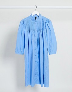 Синее свободное платье на пуговицах с мелкими складками Y.A.S-Синий