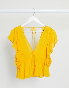 Желтая блузка с баской и рукавами-оборками Y.A.S-Желтый