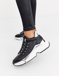 Черные кожаные кроссовки на массивной подошве с серебристой фурнитурой Karl Lagerfeld-Черный