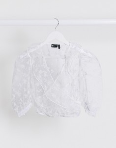 Белая блузка их органзы с запахом и цветочным узором ASOS DESIGN-Белый