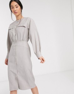 Серое платье-рубашка миди с кнопками ASOS DESIGN premium-Серый