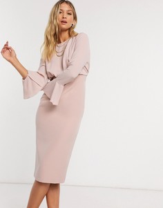 Розовое платье-футляр миди с расклешенными рукавами ASOS DESIGN-Розовый