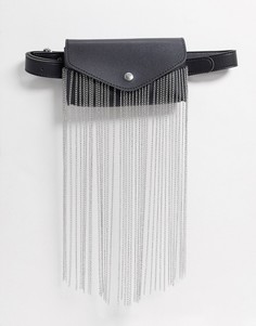 Черная сумка на ремне с бахромой My Accessories London-Черный
