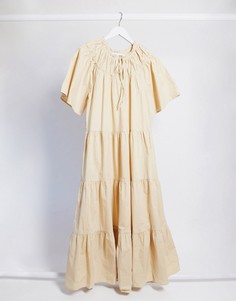 Бежевое свободное платье миди Topshop-Бежевый