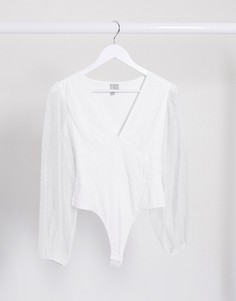 Боди из сетки добби белого цвета с пышными рукавами ASOS DESIGN-Белый