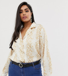 Свободная атласная рубашка с длинными рукавами и змеиным принтом ASOS DESIGN Curve-Мульти