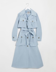 Голубой многослойный тренч в стиле милитари ASOS DESIGN-Синий