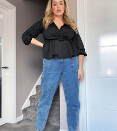 Черный топ с запахом и баской ASOS DESIGN Curve