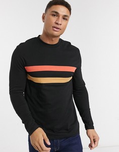 Лонгслив с полосками на груди ASOS DESIGN-Черный