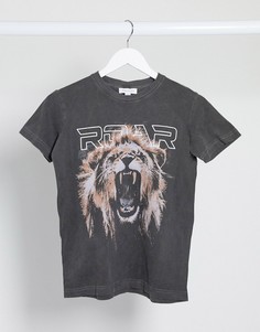 Черная футболка с принтом льва Topshop-Черный