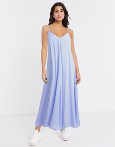 Пастельно-голубое платье-комбинация макси с завязкой на спине Object-Синий