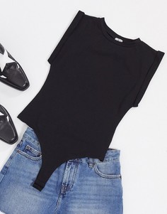 Черная футболка-боди без рукавов с отворотами ASOS DESIGN-Черный
