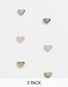 Набор из 3 пар серег-гвоздиков разного цвета в форме сердца Miss Selfridge-Золотой