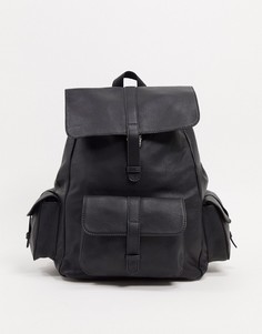 Черный кожаный рюкзак с карманами ASOS DESIGN