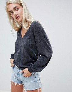 Джемпер с V-образным вырезом и пышными рукавами ASOS DESIGN-Серый