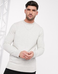 Светло-серый свитшот из органического хлопка с круглым вырезом Selected Homme