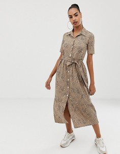 Платье-рубашка миди с леопардовым принтом и ремешком ASOS DESIGN-Мульти