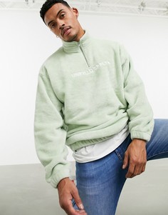 Светло-зеленый флисовый oversized-свитшот с короткой молнией и вышивкой ASOS DESIGN