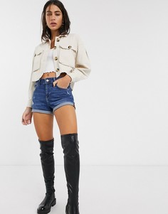 Темно-синие джинсовые шорты с отворотами Bershka-Синий