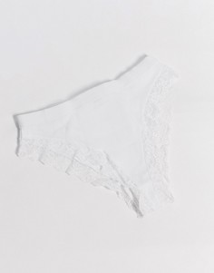 Хлопковые трусы с завышенной талией и кружевом ASOS DESIGN-Белый