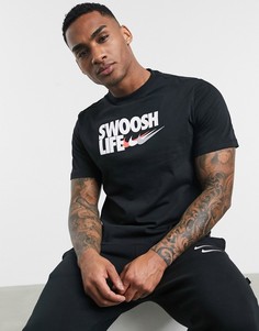 Черная футболка с принтом "swoosh life" Nike-Черный