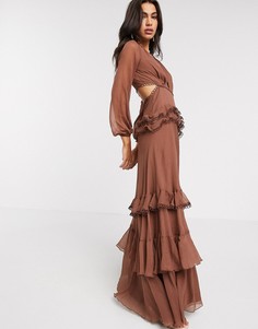 Платье макси с длинными рукавами ASOS DESIGN-Желтый