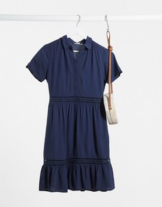 Темно-синее платье-рубашка мини с кружевными вставками Vila-Синий
